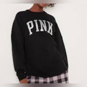 PINK Sweatshirt Black with Silver Glitter Graphic front Crew Neck Long Sleeves M